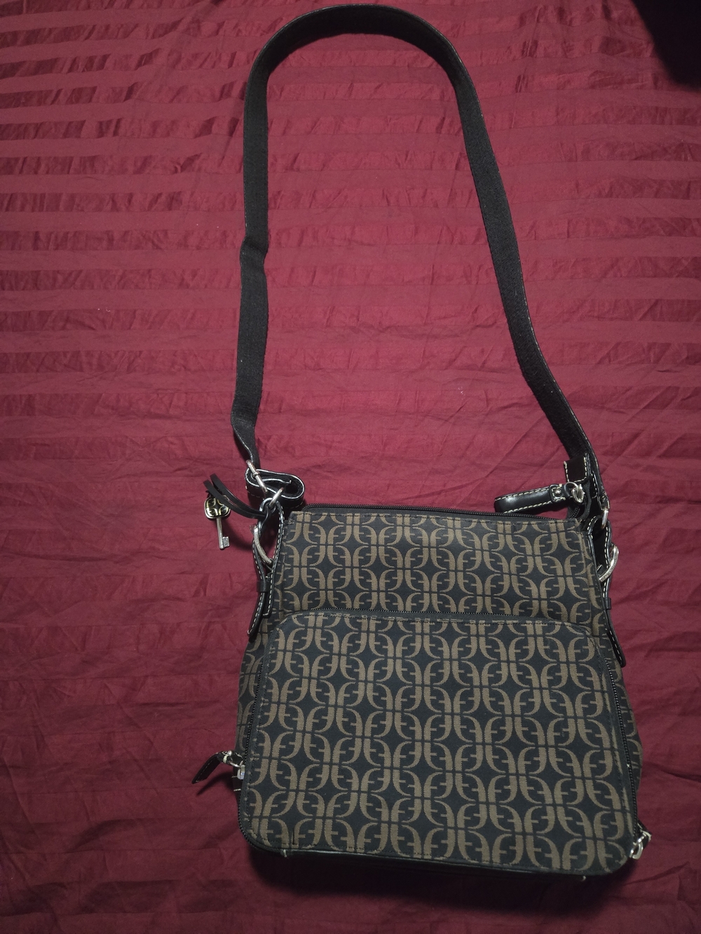 Fossil Black Interior Crossbody with Contrast Stitching